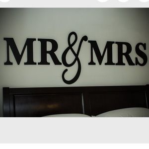 Large black wooden Mr & Mrs letters